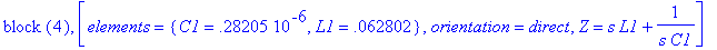 `block `(4), [elements = {C1 = .28205e-6, L1 = .628...