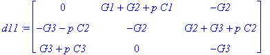 d11 := matrix([[0, G1+G2+p*C1, -G2], [-G3-p*C2, -G2...