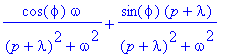 cos(phi)*omega/((p+lambda)^2+omega^2)+sin(phi)*(p+l...