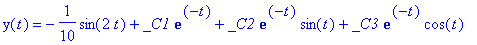 y(t) = -1/10*sin(2*t)+_C1*exp(-t)+_C2*exp(-t)*sin(t...