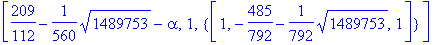 [-41/56-alpha, 1, {vector([-1, 0, 1])}], [209/112+1...