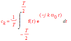 c[k] = ('1/T')*Int(f(t)*exp(-j*k*omega[0]*t),t = -T/2 .. T/2)